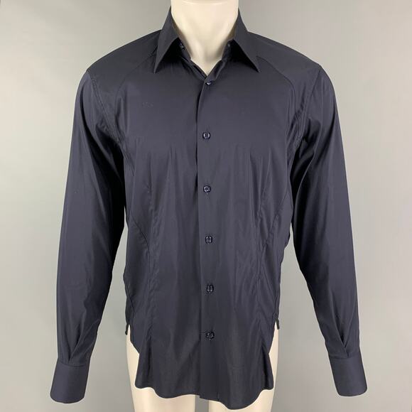 LAB by PAL ZILERI Size M Navy Cotton Blend Button Down Long Sleeve Shirt - Picture 1 of 5